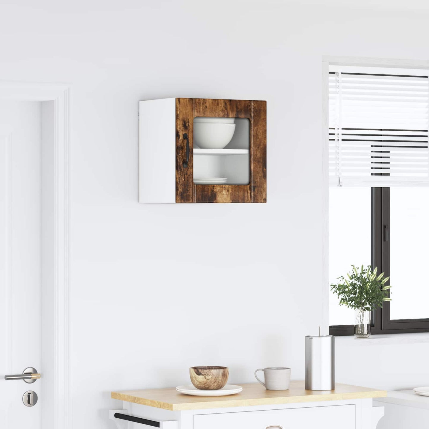 Wall Glass Cabinet LUCCA Smoked Oak 40 x 31 x 40 cm