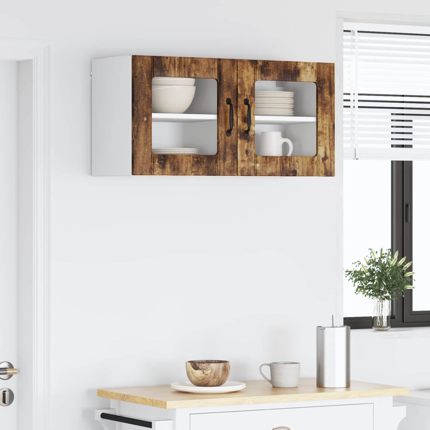 Wall Glass Cabinet LUCCA 2 pcs Smoked Oak 40 x 31 x 40 cm