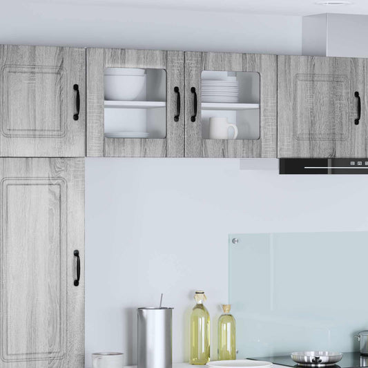 Wall Glass Cabinet LUCCA 2 pcs Grey Sonoma Engineered Wood