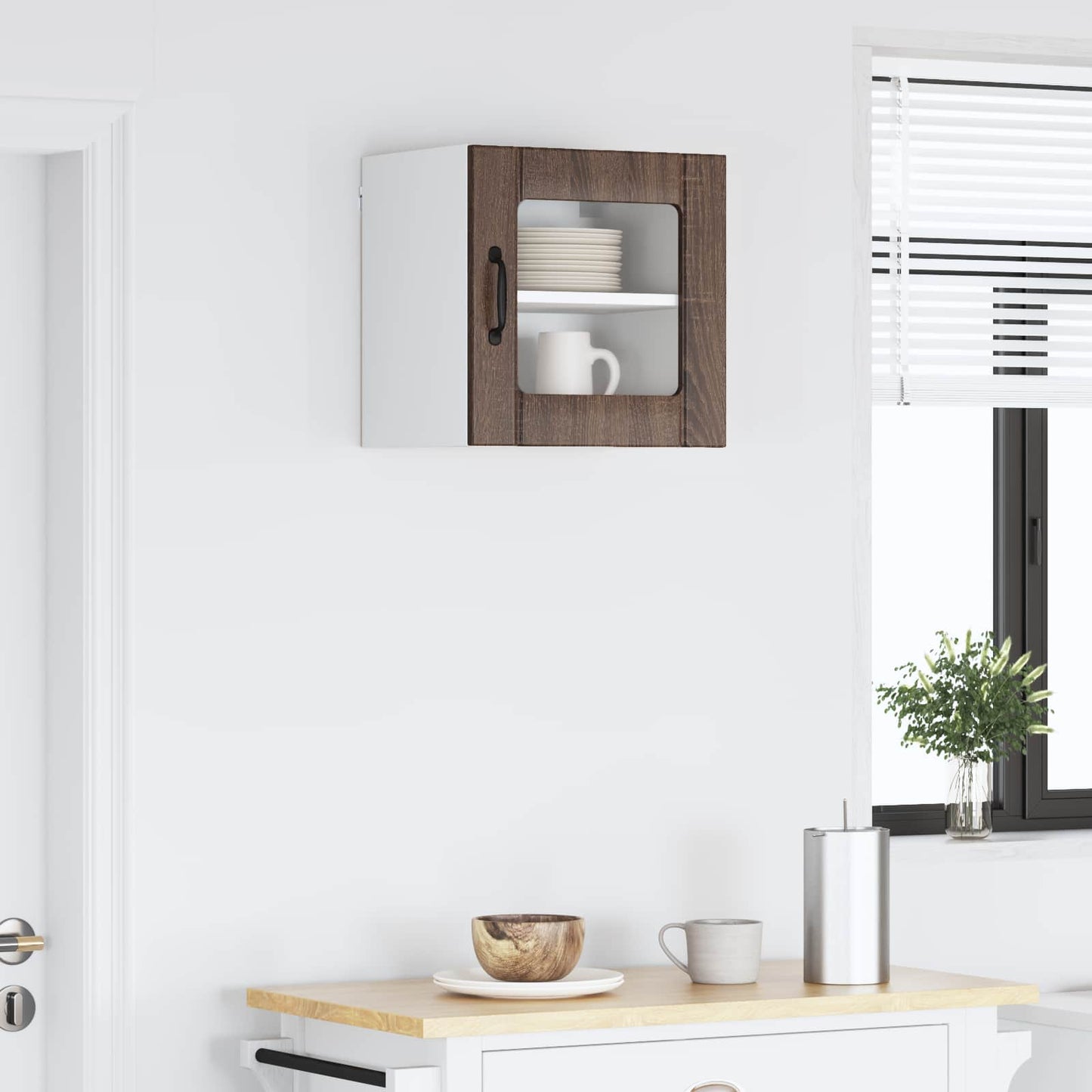Wall Glass Cabinet LUCCA Brown Oak 40 x 31 x 40 cm