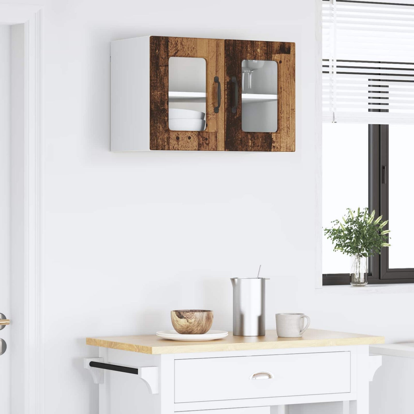Wall Glass Cabinet LUCCA Old Wood 60 x 31 x 40 cm