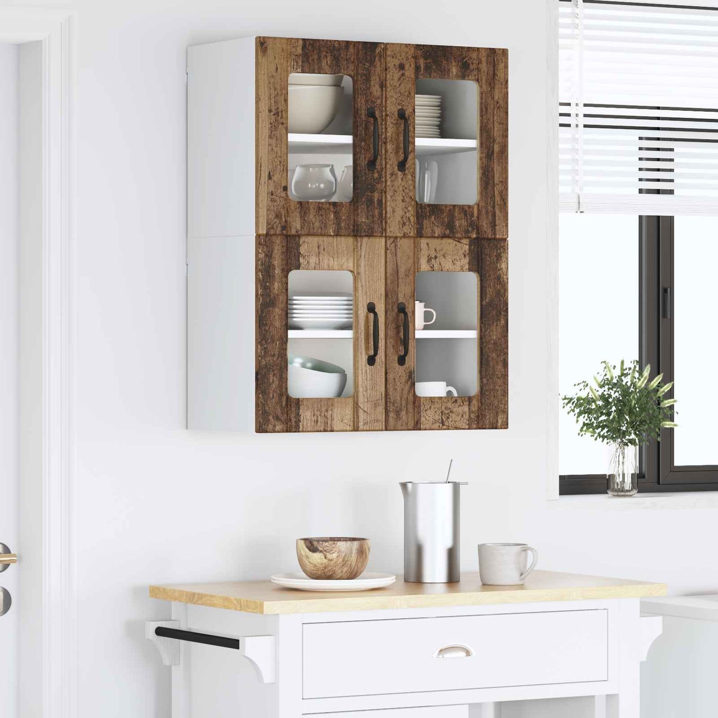 Wall Glass Cabinet LUCCA 2 pcs Old Wood 60 x 31 x 40 cm