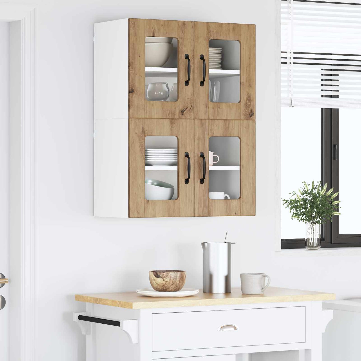 Wall Glass Cabinet LUCCA 2 pcs Artisan Oak Engineered Wood