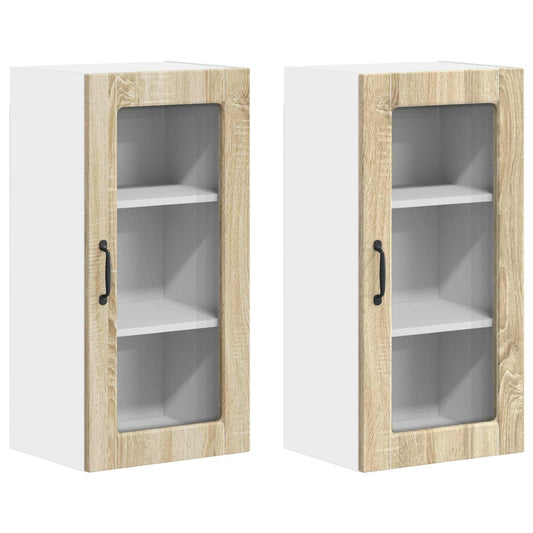 Wall Glass Cabinet LUCCA 2 pcs Sonoma Oak Engineered Wood