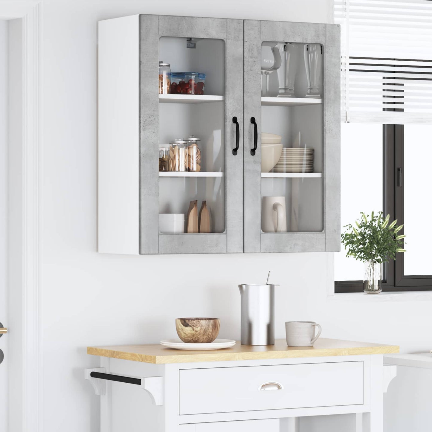 Wall Glass Cabinet LUCCA 2 pcs Concrete Grey 40 x 31 x 80 cm