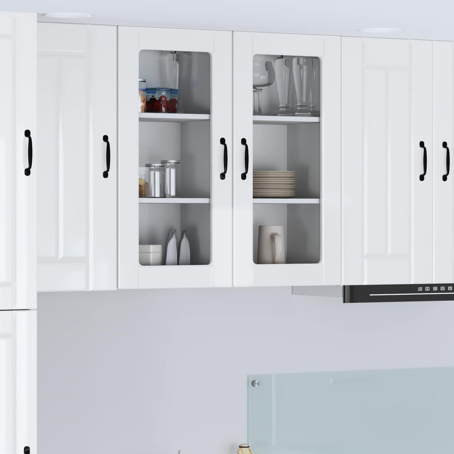 Wall Glass Cabinet LUCCA 2 pcs High Gloss White 40 x 31 x 80 cm