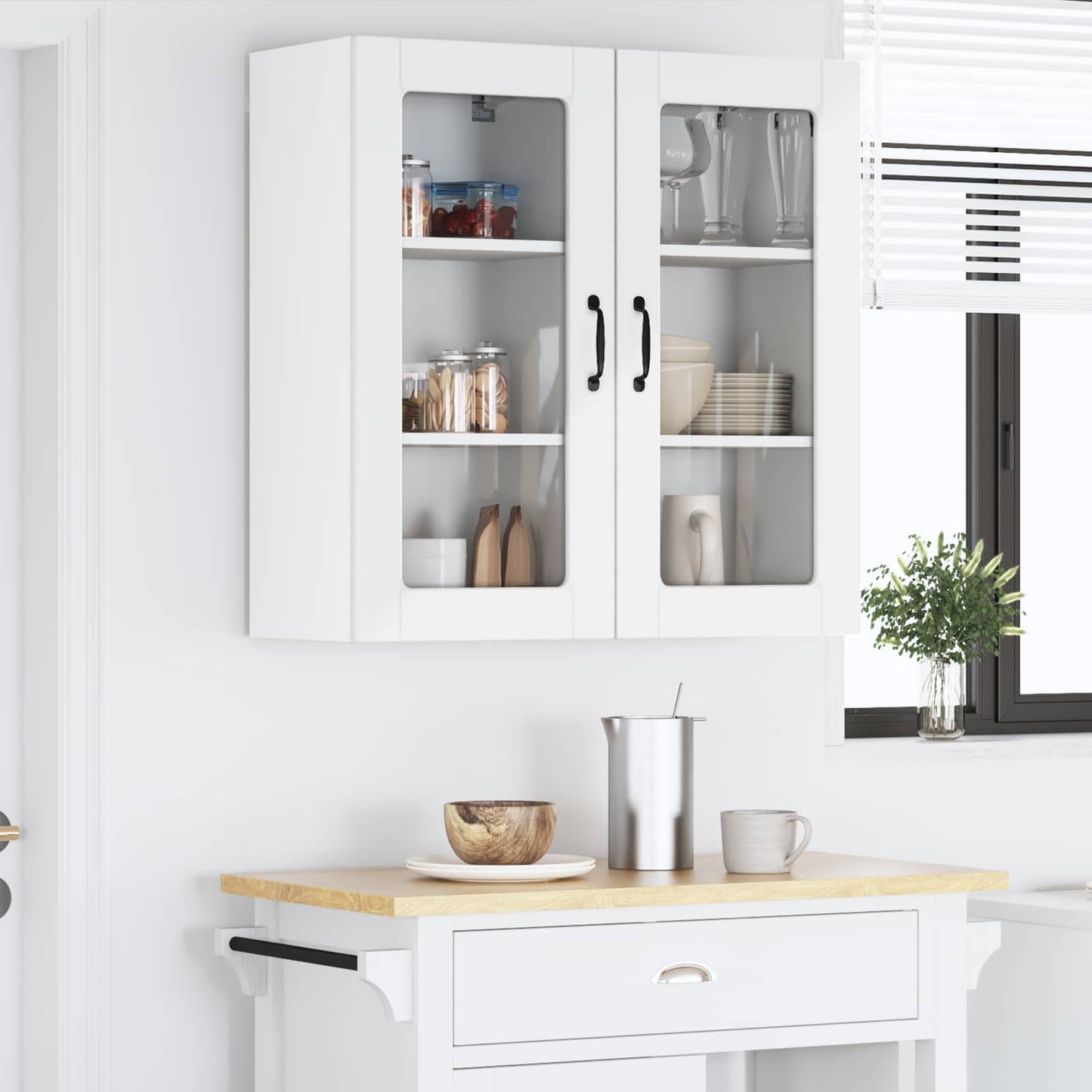Wall Glass Cabinet LUCCA 2 pcs High Gloss White 40 x 31 x 80 cm