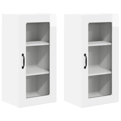 Wall Glass Cabinet LUCCA 2 pcs High Gloss White 40 x 31 x 80 cm