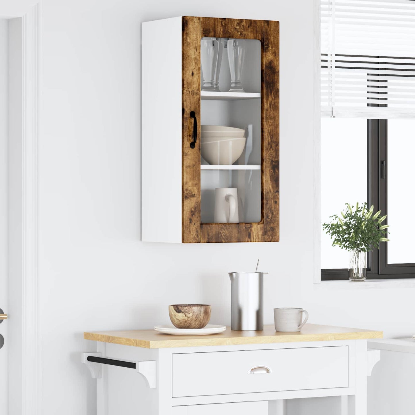 Wall Glass Cabinet LUCCA Smoked Oak 40 x 31 x 80 cm
