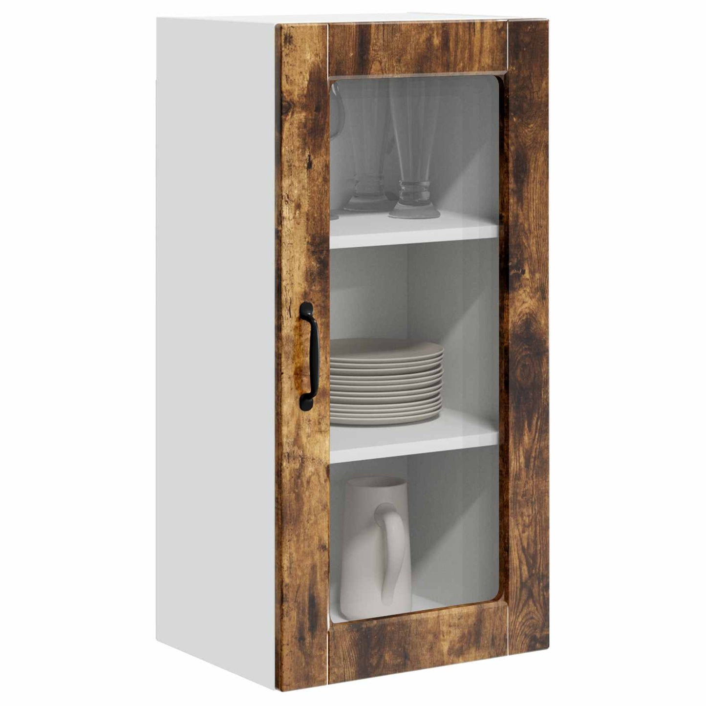 Wall Glass Cabinet LUCCA Smoked Oak 40 x 31 x 80 cm