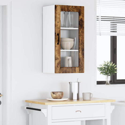 Wall Glass Cabinet LUCCA 2 pcs Smoked Oak Engineered Wood
