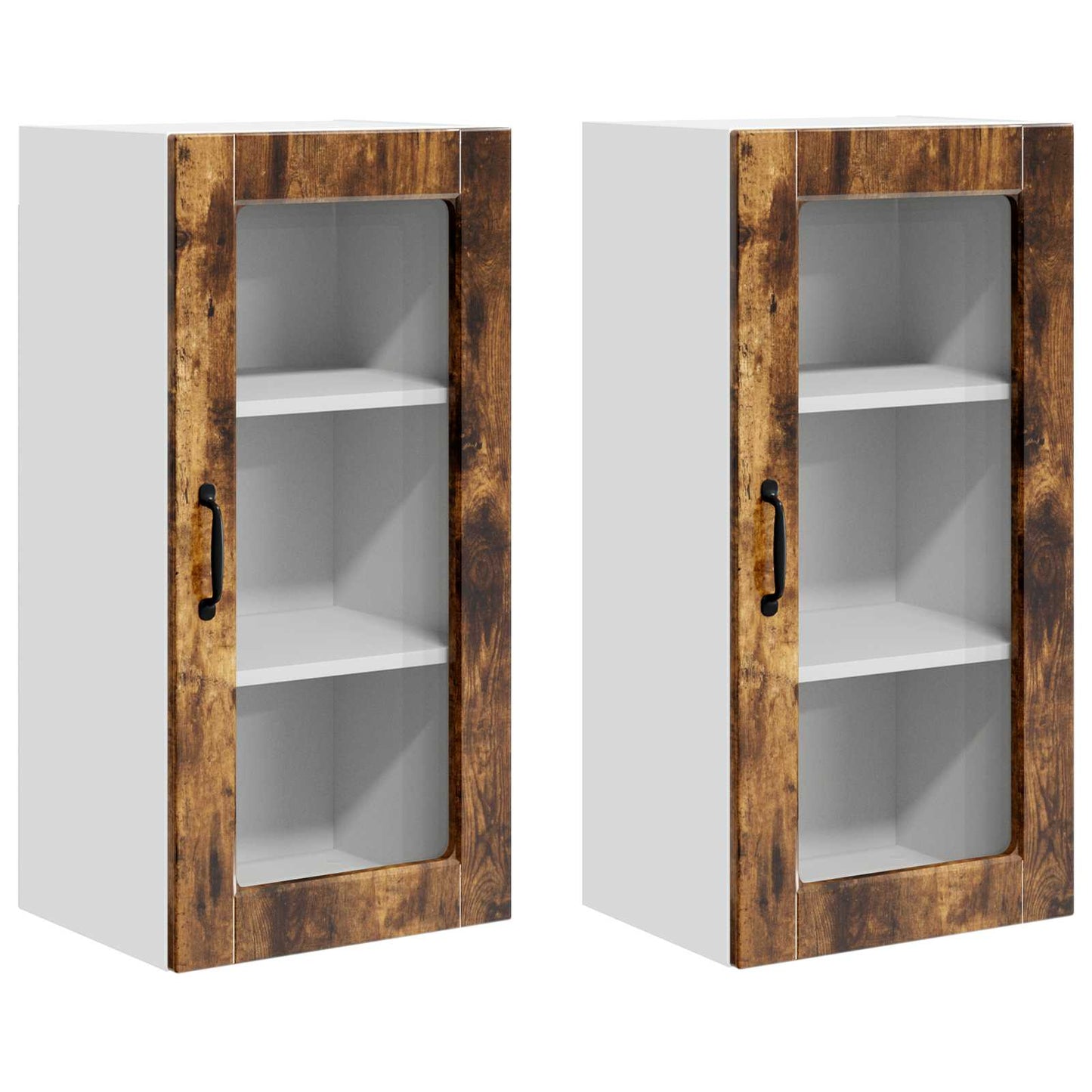 Wall Glass Cabinet LUCCA 2 pcs Smoked Oak Engineered Wood