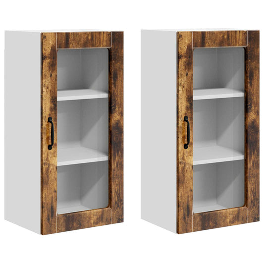 Wall Glass Cabinet LUCCA 2 pcs Smoked Oak Engineered Wood