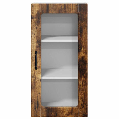Wall Glass Cabinet LUCCA 2 pcs Smoked Oak Engineered Wood