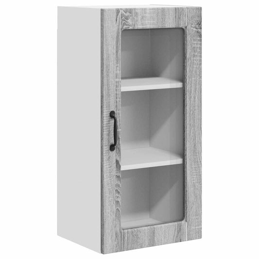 Wall Glass Cabinet LUCCA 2 pcs Grey Sonoma Engineered Wood