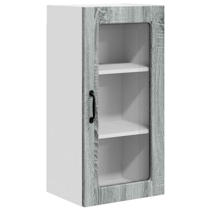 Wall Glass Cabinet LUCCA 2 pcs Grey Sonoma Engineered Wood
