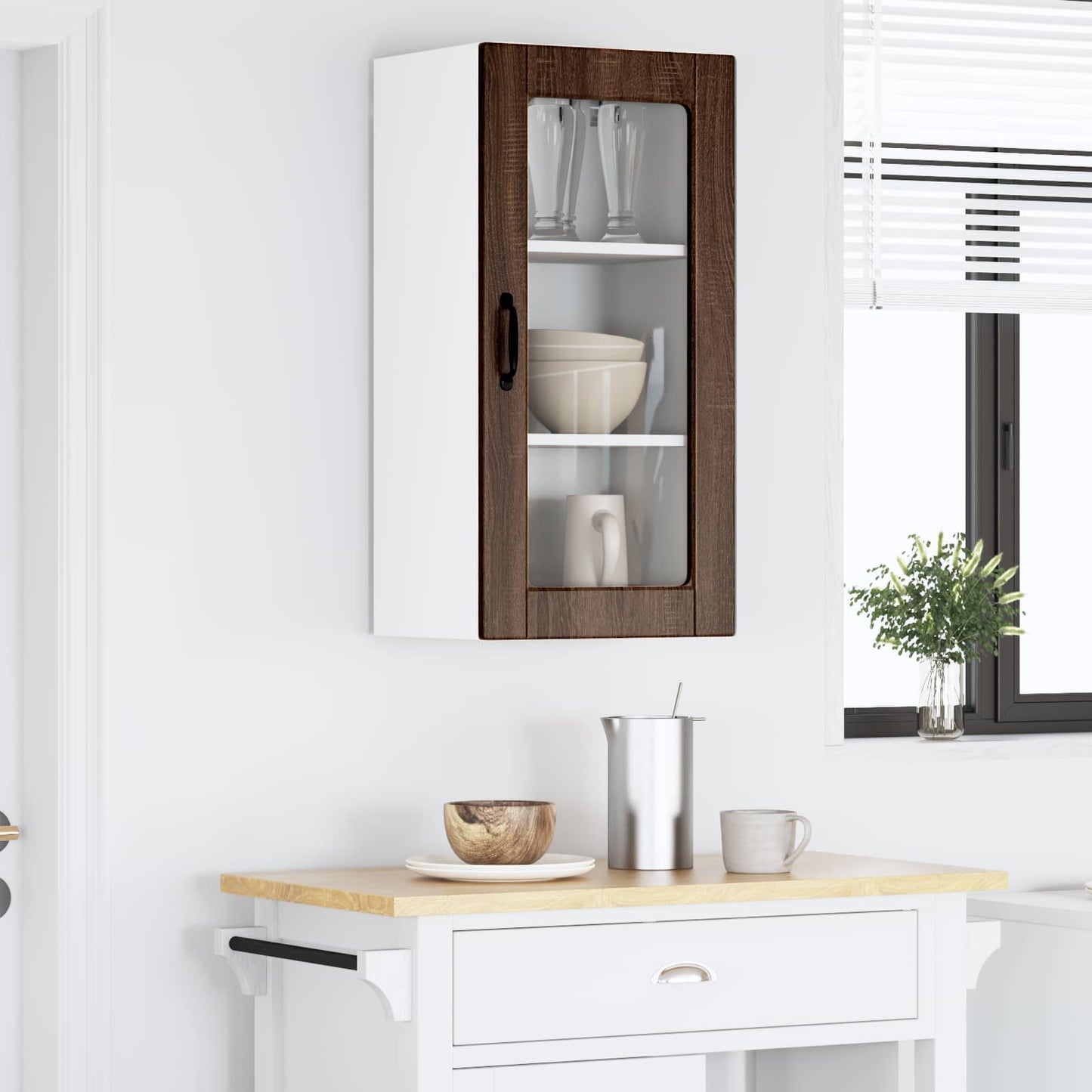 Wall Glass Cabinet LUCCA Brown Oak 40 x 31 x 80 cm