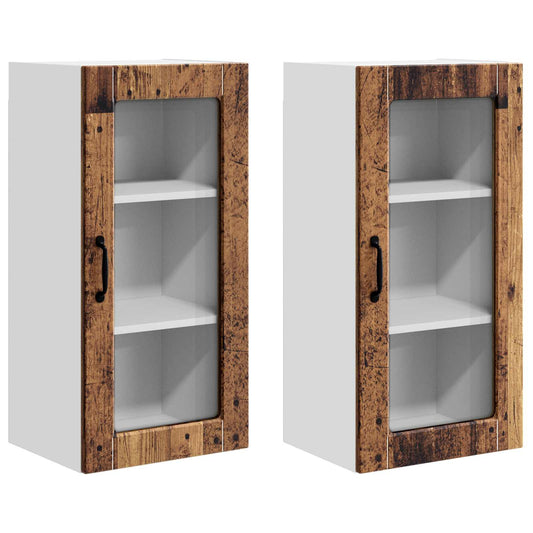Wall Glass Cabinet LUCCA 2 pcs Old Wood Engineered Wood