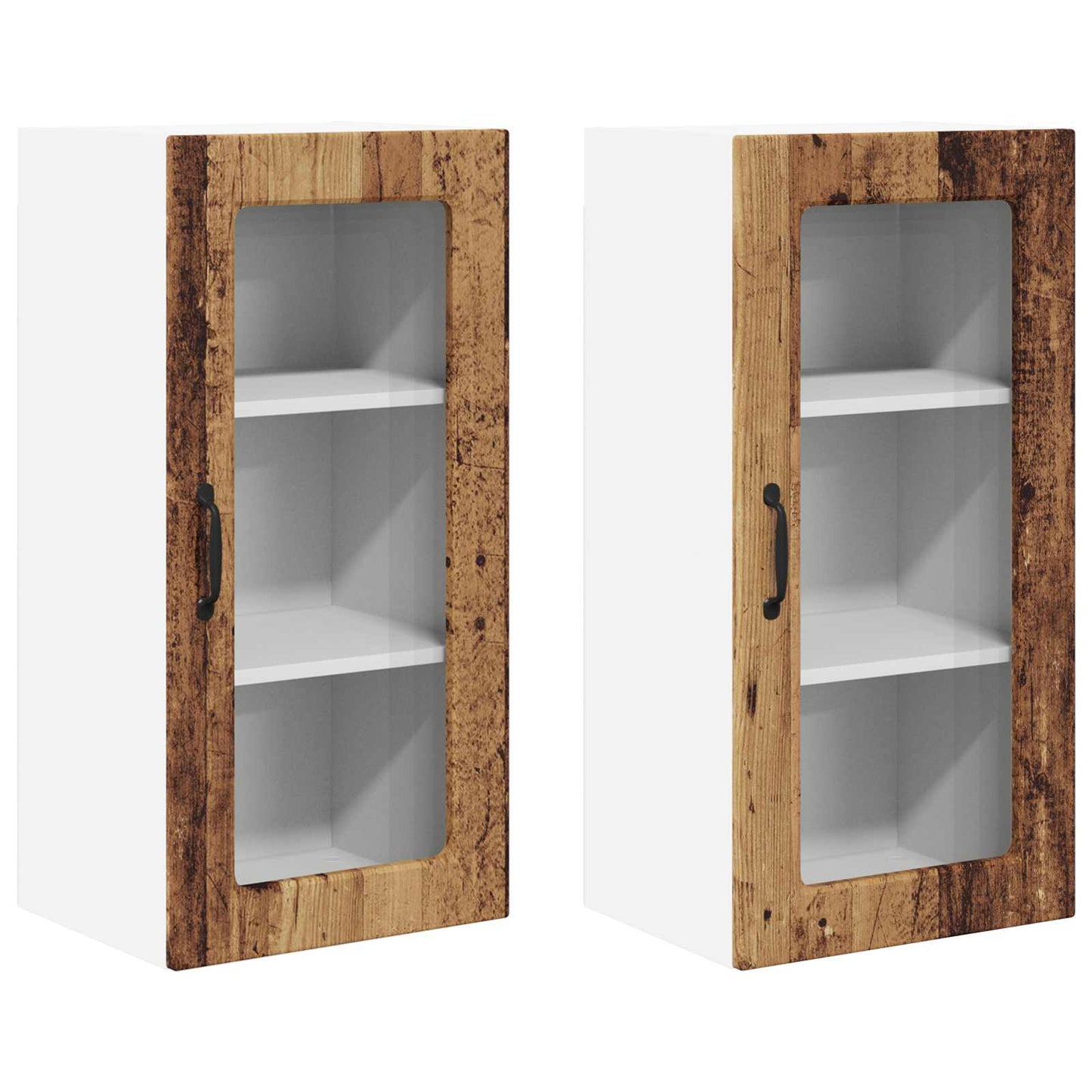 Wall Glass Cabinet LUCCA 2 pcs Old Wood 40 x 31 x 80 cm