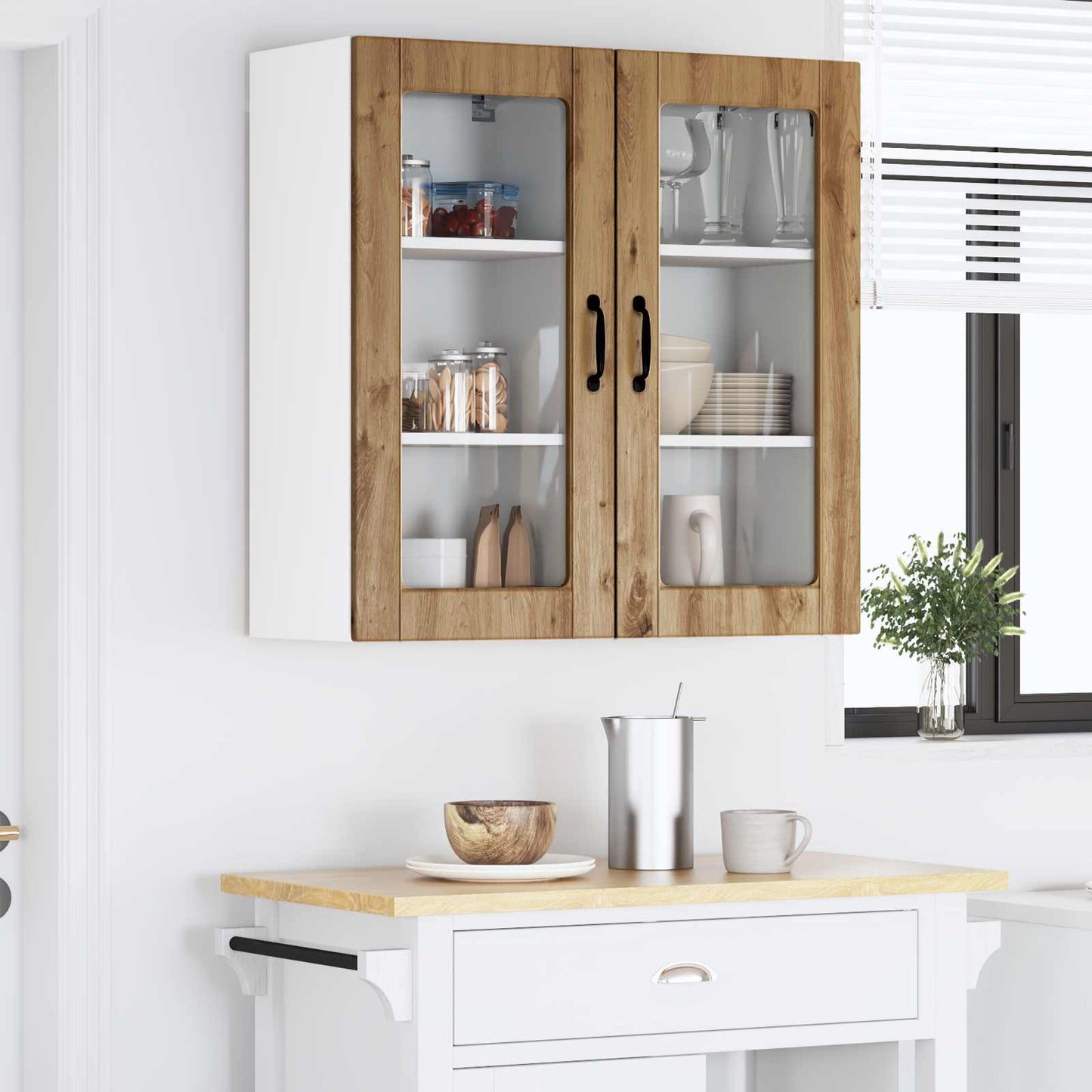 Wall Glass Cabinet LUCCA 2 pcs Artisan Oak 40 x 31 x 80 cm