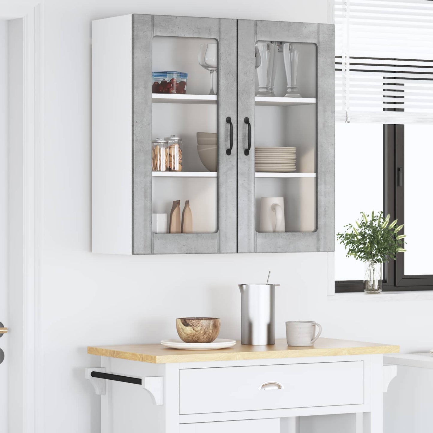 Wall Glass Cabinet LUCCA Concrete Grey 80 x 31 x 80 cm