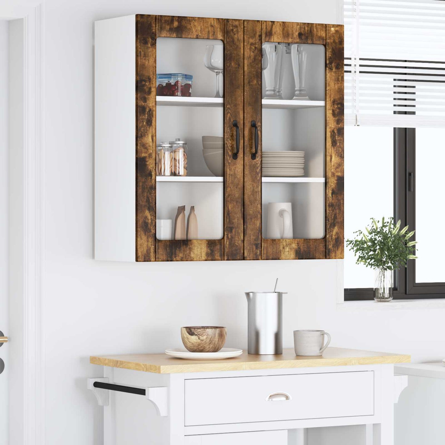 Wall Glass Cabinet LUCCA Smoked Oak 80 x 31 x 80 cm