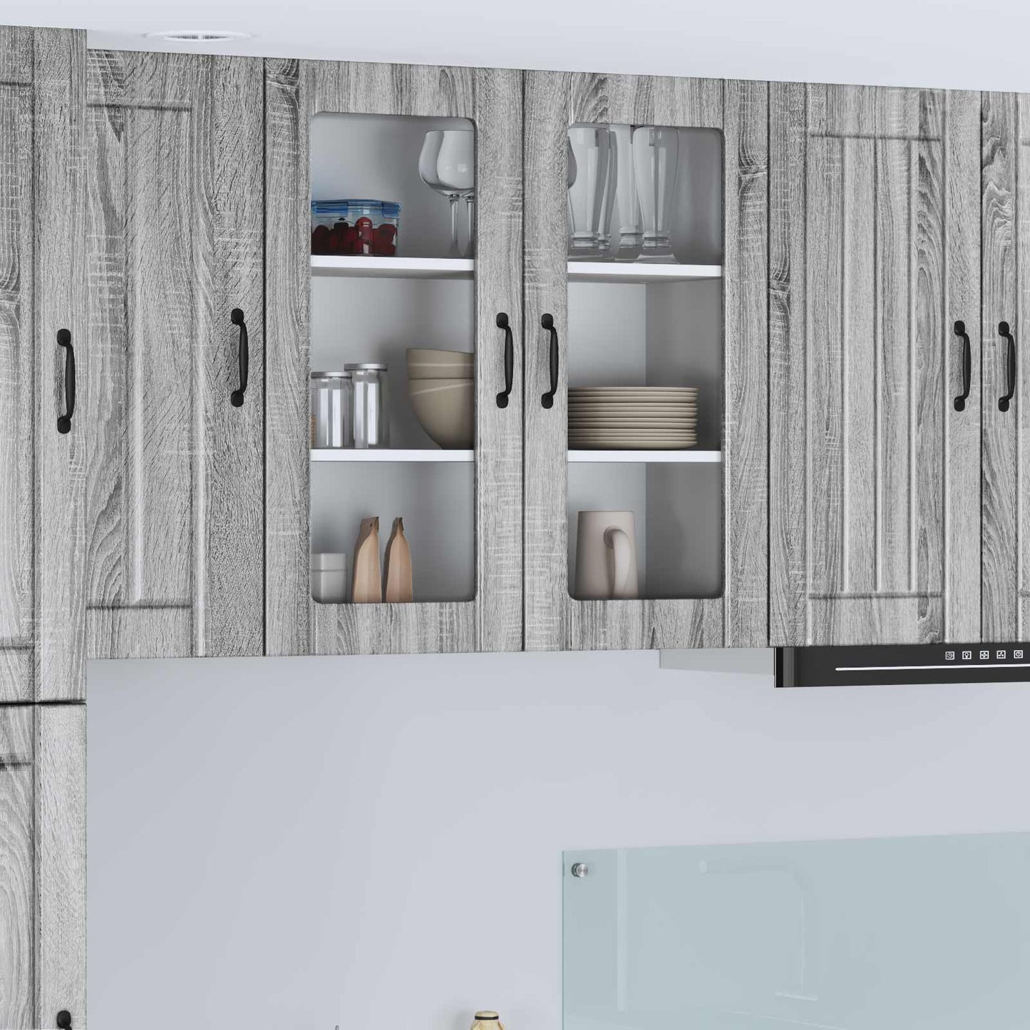 Wall Glass Cabinet LUCCA Grey Sonoma 80 x 31 x 80 cm