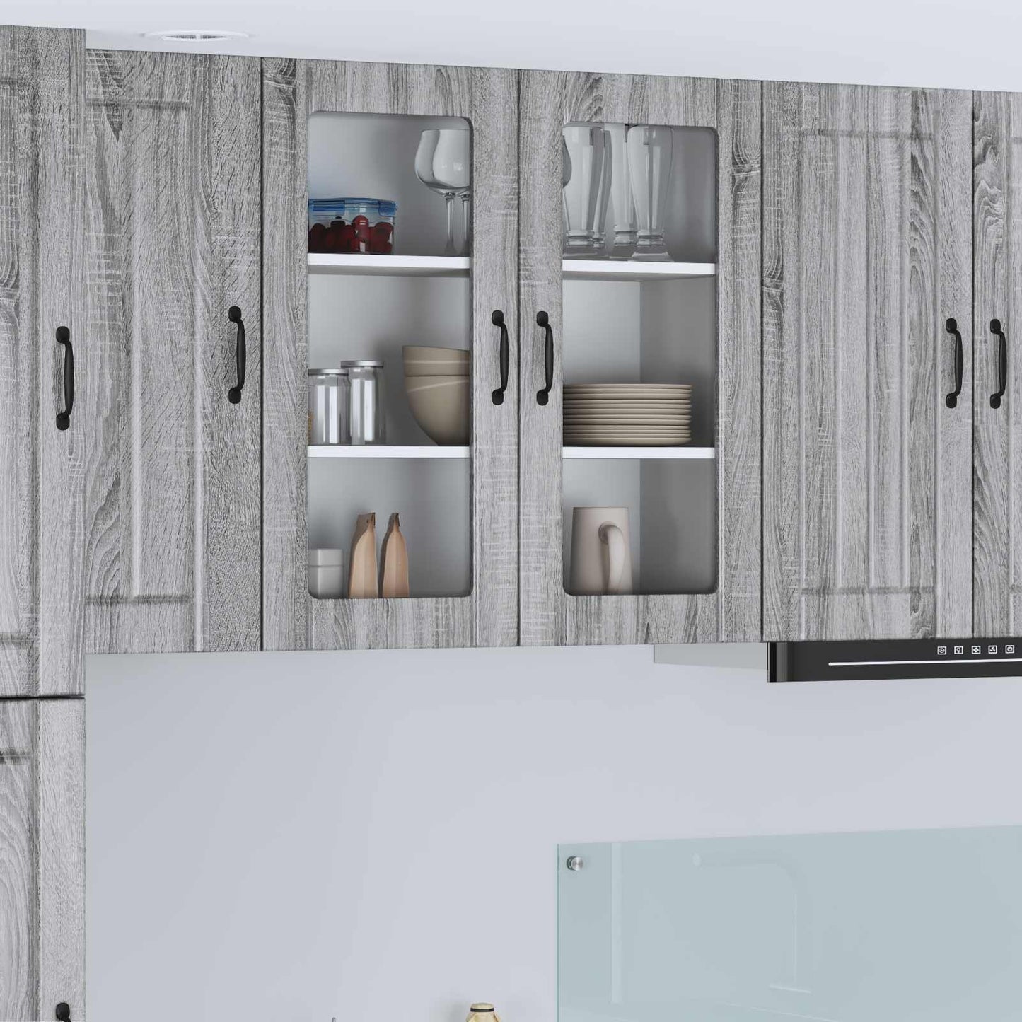 Wall Glass Cabinet LUCCA Grey Sonoma 80 x 31 x 80 cm