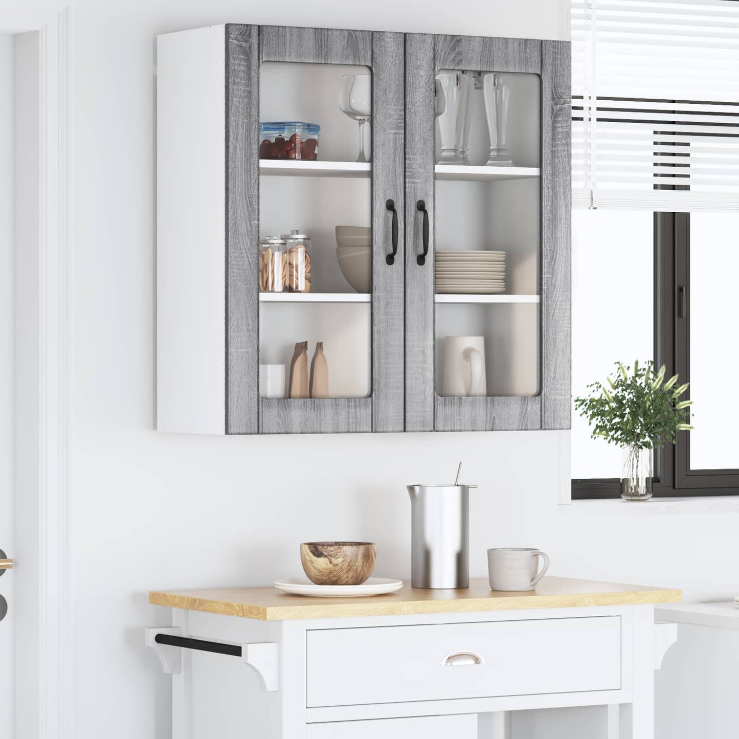 Wall Glass Cabinet LUCCA Grey Sonoma 80 x 31 x 80 cm