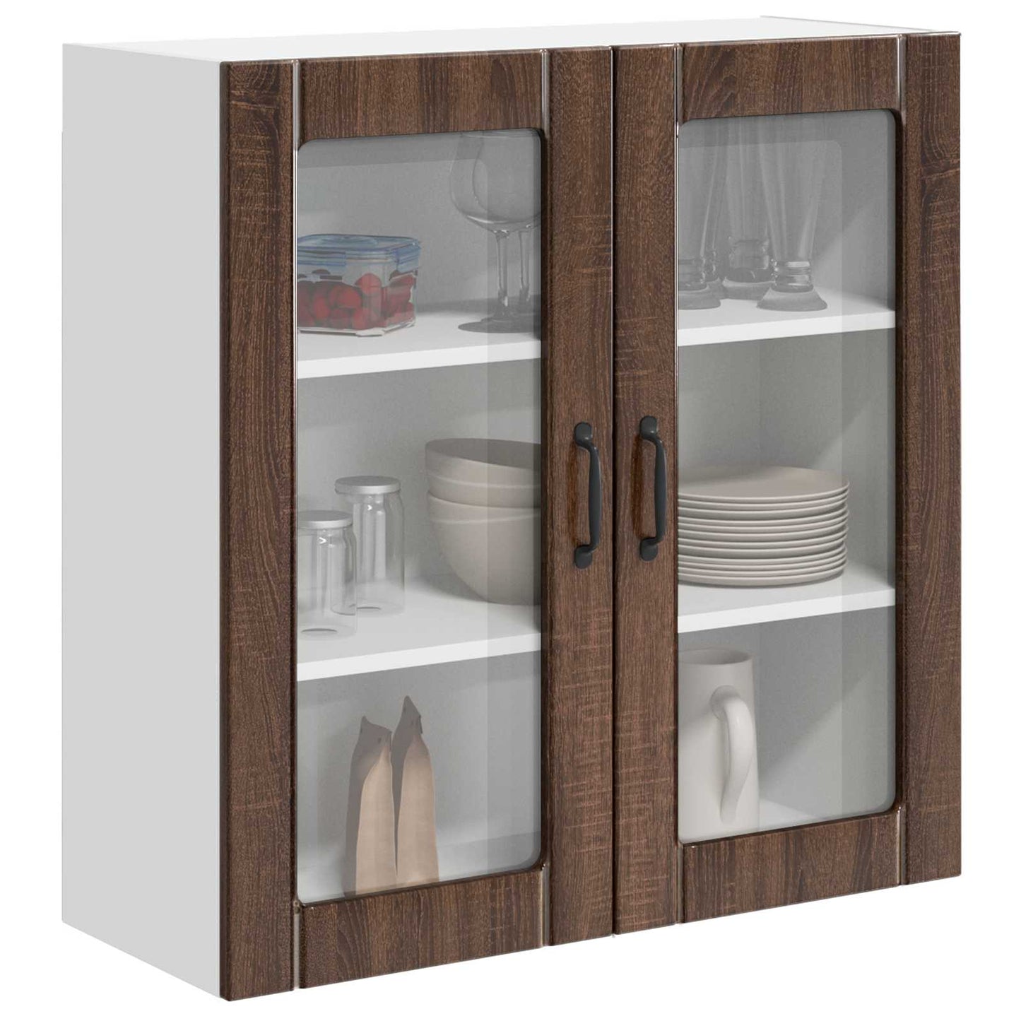Wall Glass Cabinet LUCCA Brown Oak 80 x 31 x 80 cm