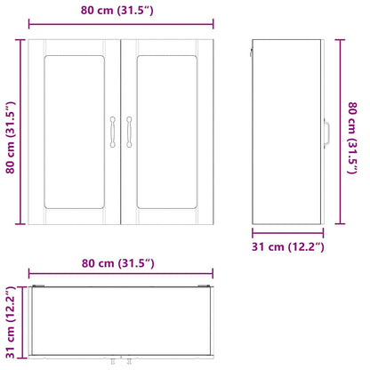 Wall Glass Cabinet LUCCA Brown Oak 80 x 31 x 80 cm