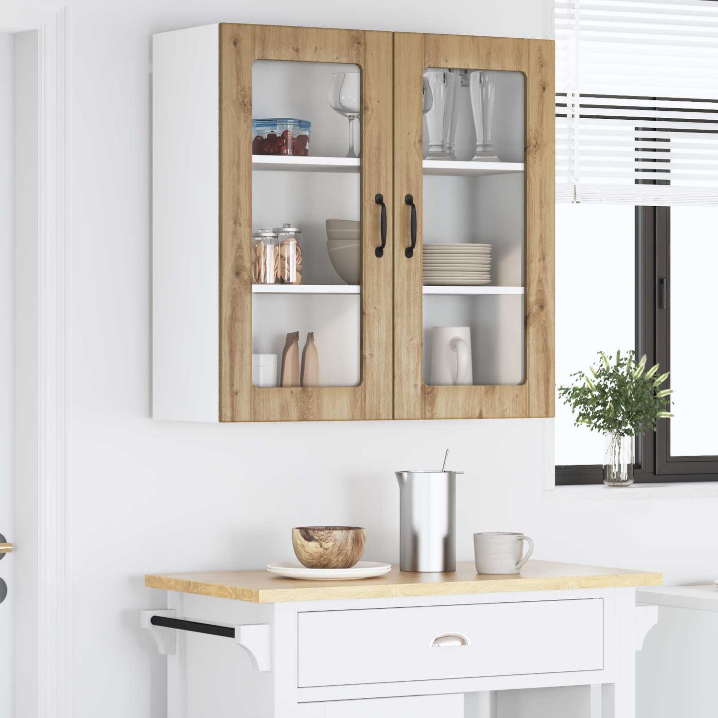 Wall Glass Cabinet LUCCA Artisan Oak 80 x 31 x 80 cm