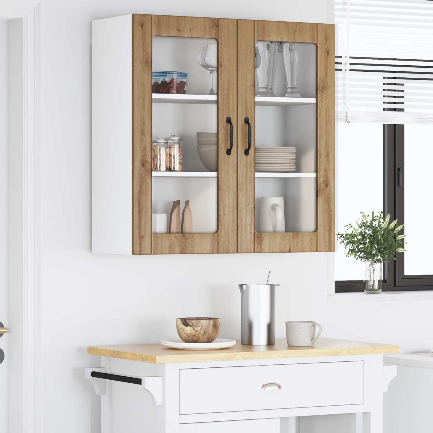 Wall Glass Cabinet LUCCA Artisan Oak 80 x 31 x 80 cm