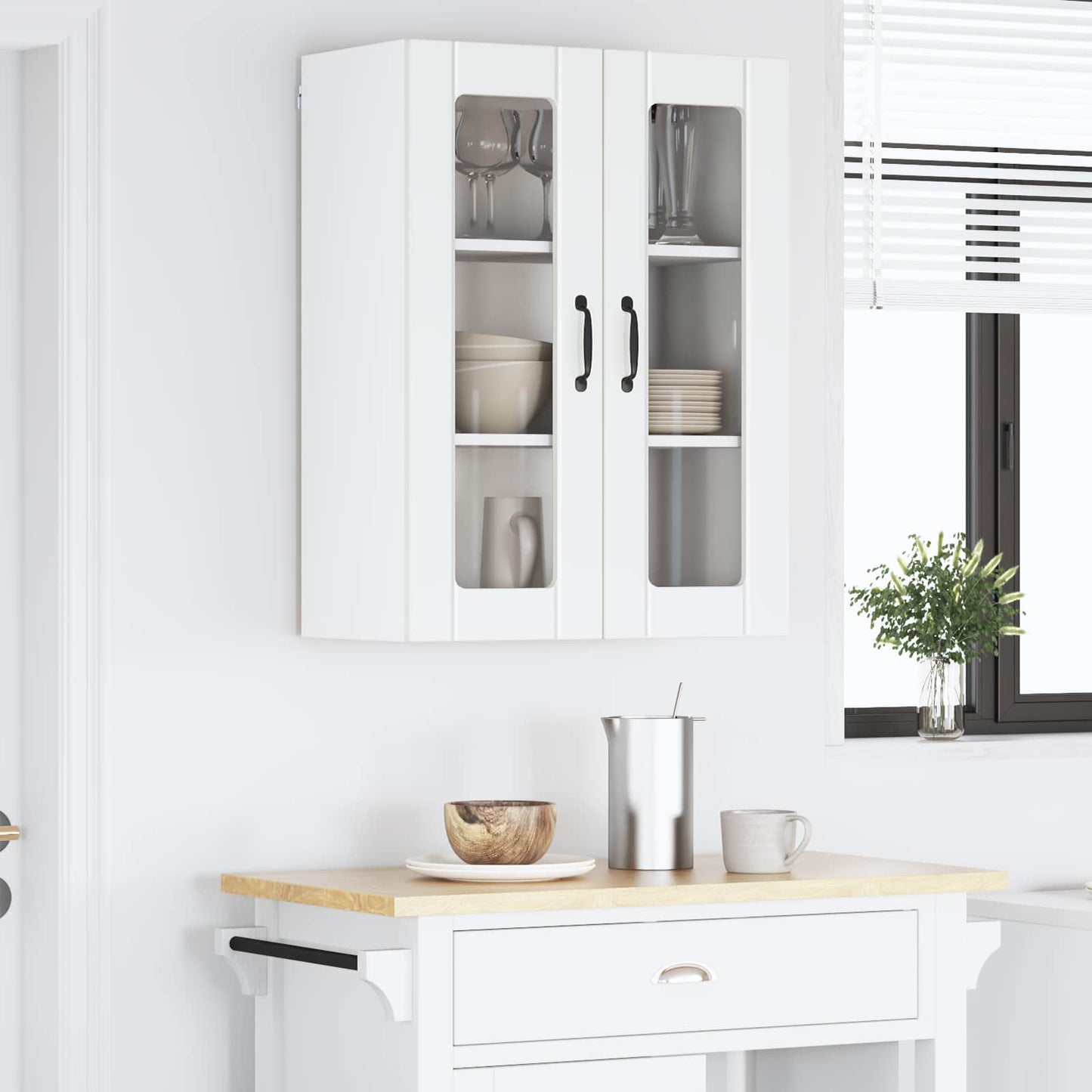 Wall Glass Cabinet LUCCA White 60 x 31 x 80 cm Engineered Wood