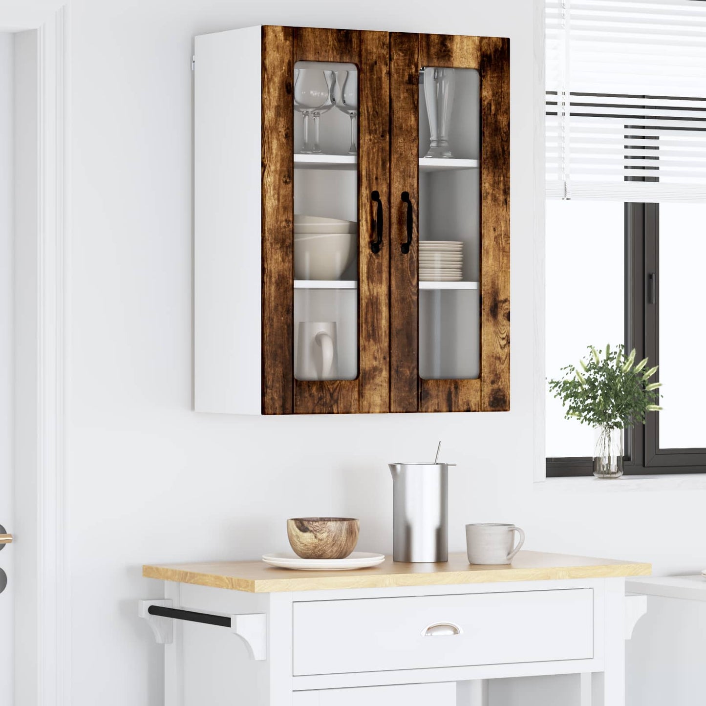 Wall Glass Cabinet LUCCA Smoked Oak 60 x 31 x 80 cm