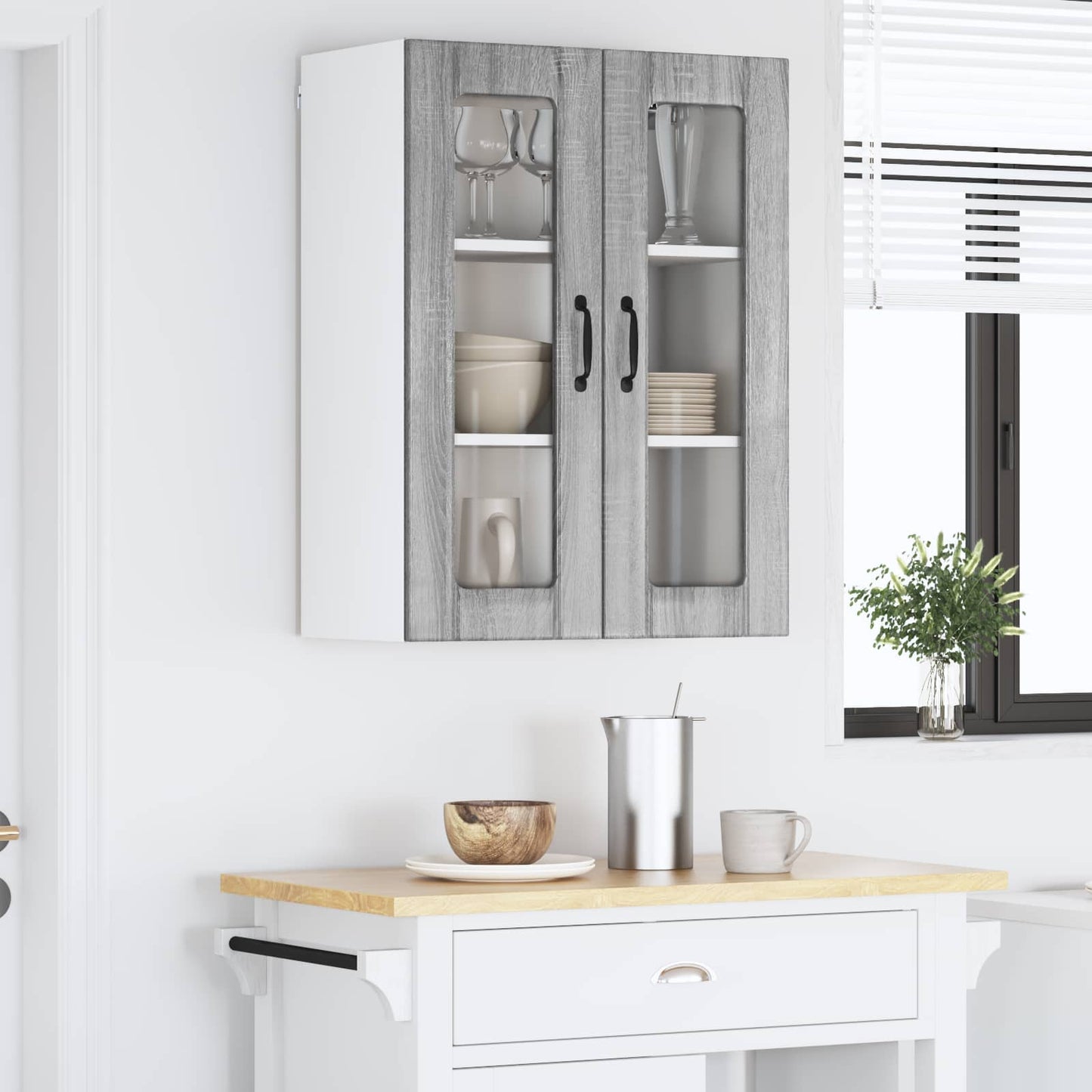Wall Glass Cabinet LUCCA Grey Sonoma 60 x 31 x 80 cm