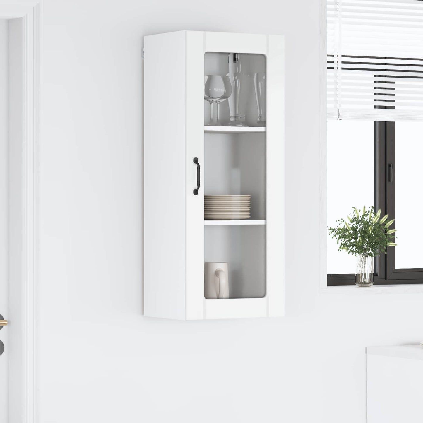 Wall Glass Cabinet LUCCA High Gloss White 40 x 31 x 100 cm