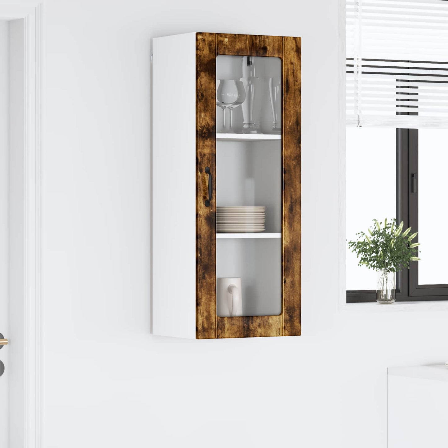 Wall Glass Cabinet LUCCA Smoked Oak 40 x 31 x 100 cm