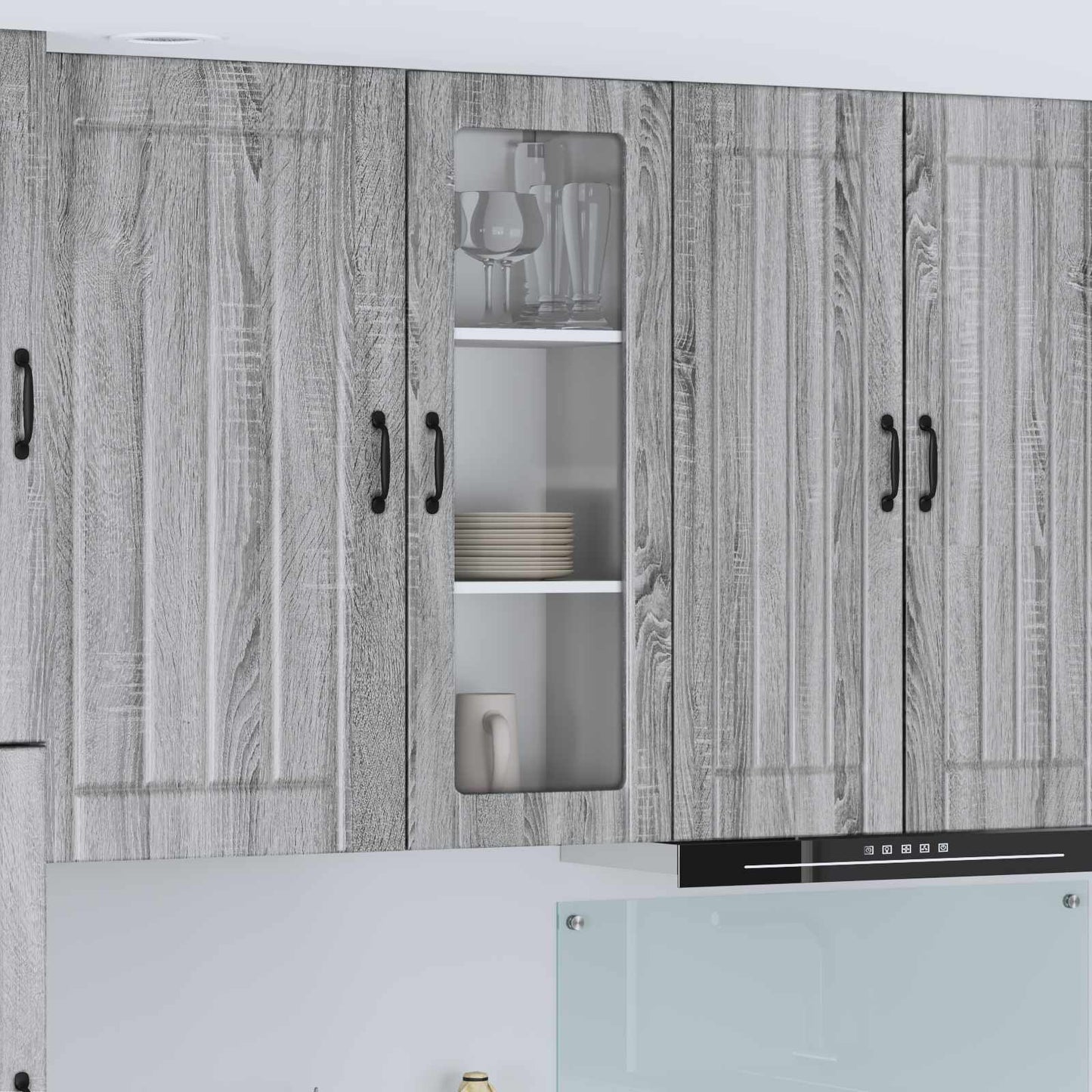 Wall Glass Cabinet LUCCA Grey Sonoma 40 x 31 x 100 cm