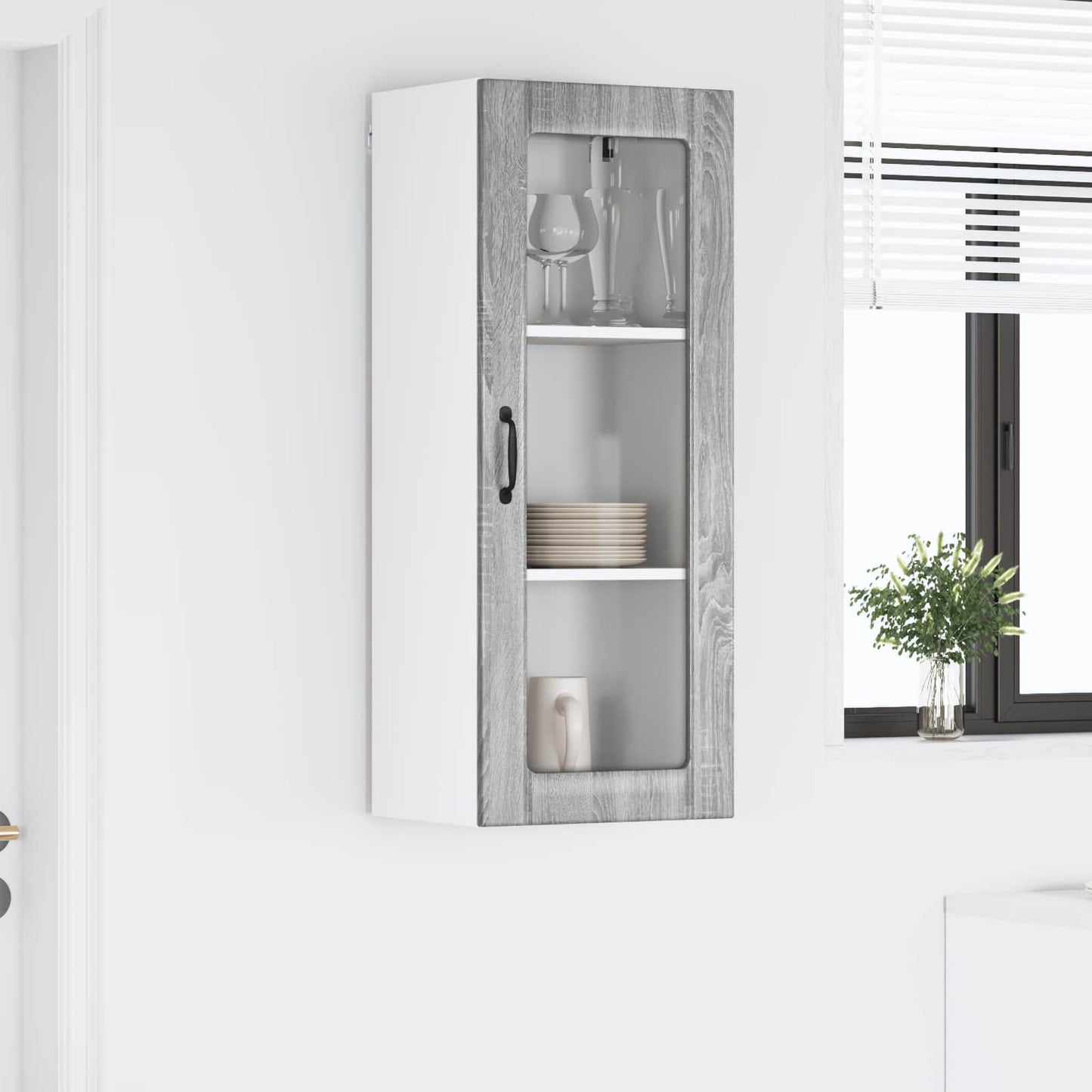 Wall Glass Cabinet LUCCA Grey Sonoma 40 x 31 x 100 cm