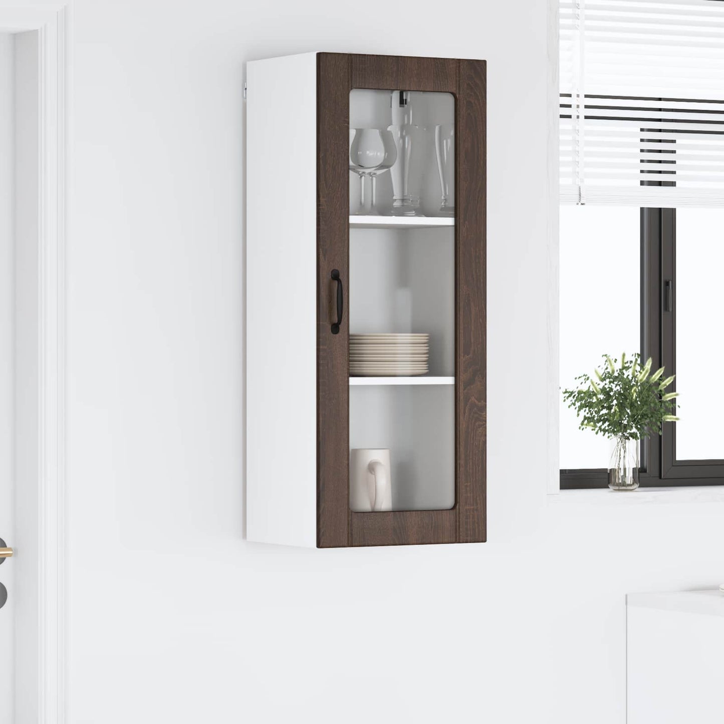 Wall Glass Cabinet LUCCA Brown Oak 40 x 31 x 100 cm