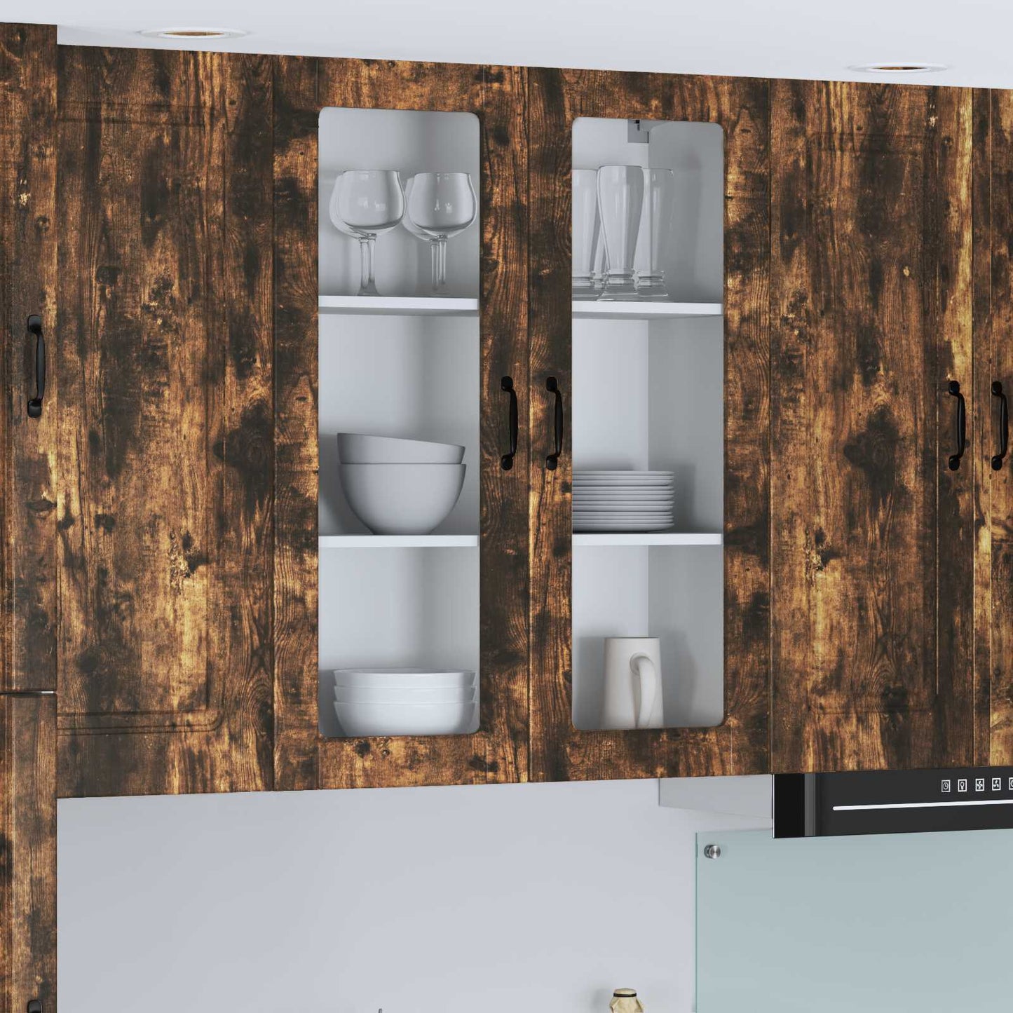 Wall Glass Cabinet LUCCA Smoked Oak 80 x 31 x 100 cm