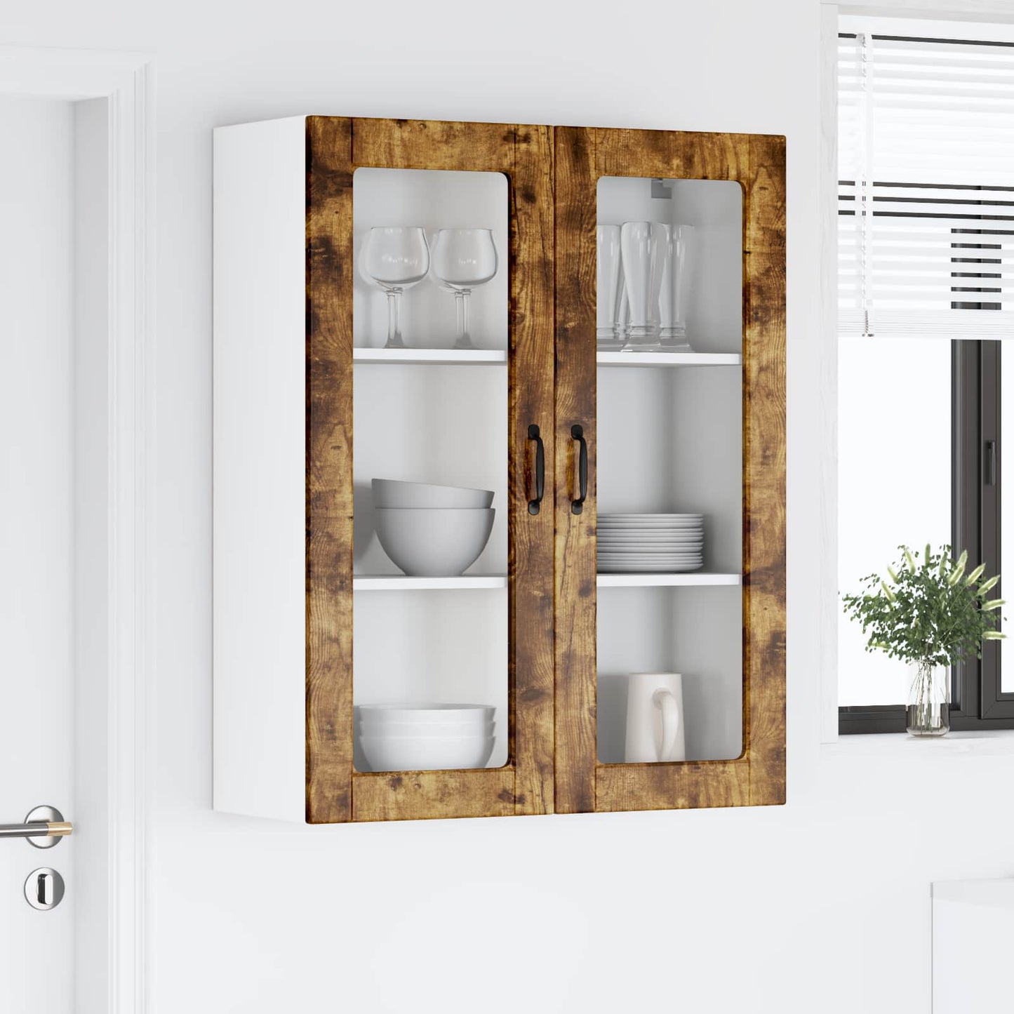 Wall Glass Cabinet LUCCA Smoked Oak 80 x 31 x 100 cm