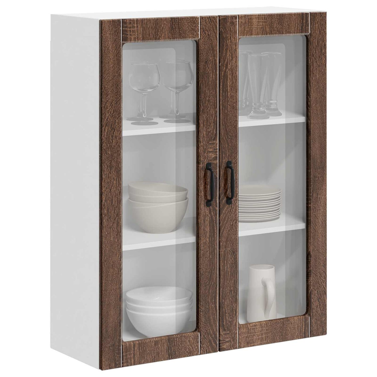 Wall Glass Cabinet LUCCA Brown Oak 80 x 31 x 100 cm