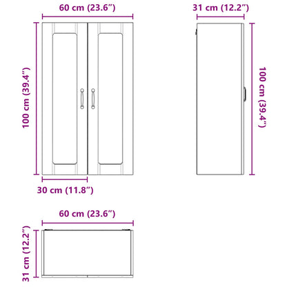 Wall Glass Cabinet LUCCA Black 60 x 31 x 100 cm Engineered Wood