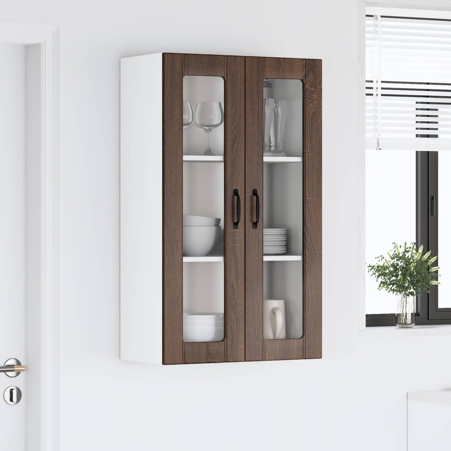 Wall Glass Cabinet LUCCA Brown Oak 60 x 31 x 100 cm