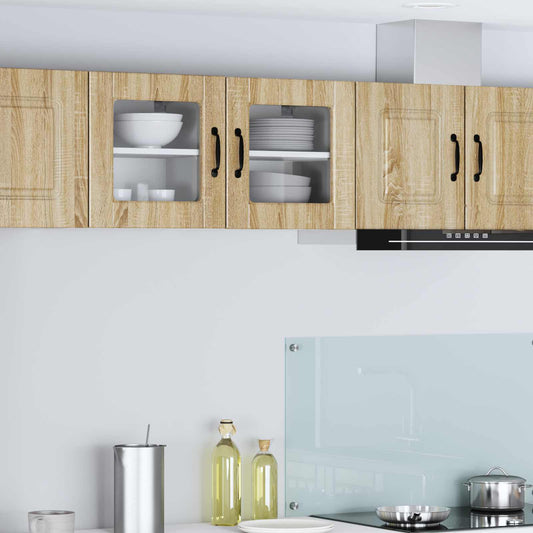 Wall Glass Cabinet PORTO 2 pcs Sonoma Oak Engineered Wood