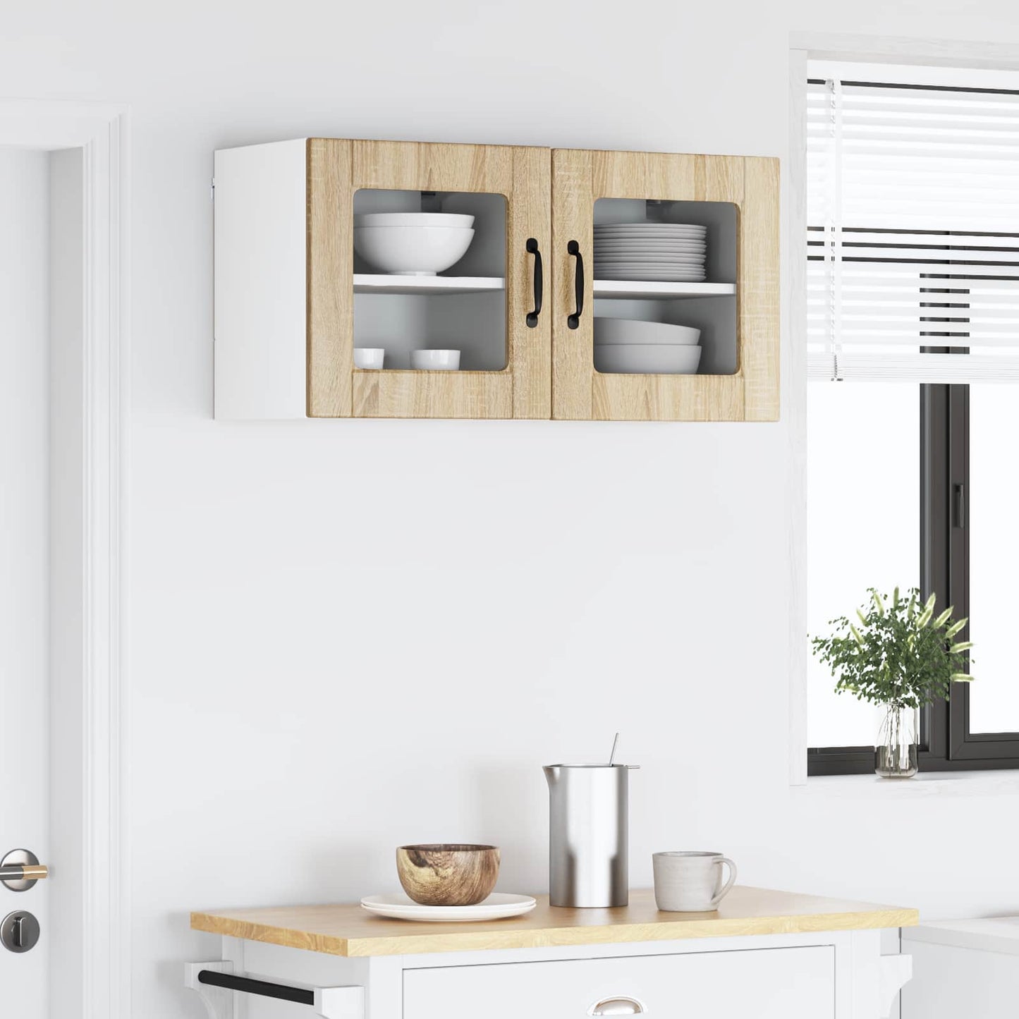 Wall Glass Cabinet PORTO 2 pcs Sonoma Oak Engineered Wood