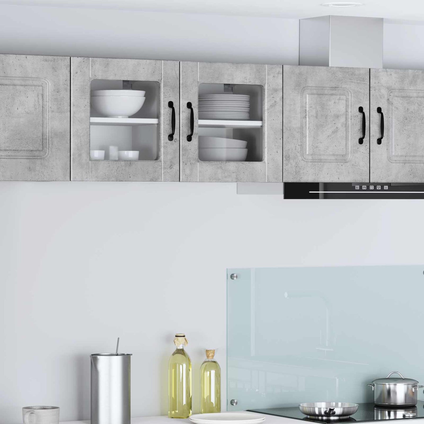 Wall Glass Cabinet PORTO 2 pcs Concrete Grey Engineered Wood
