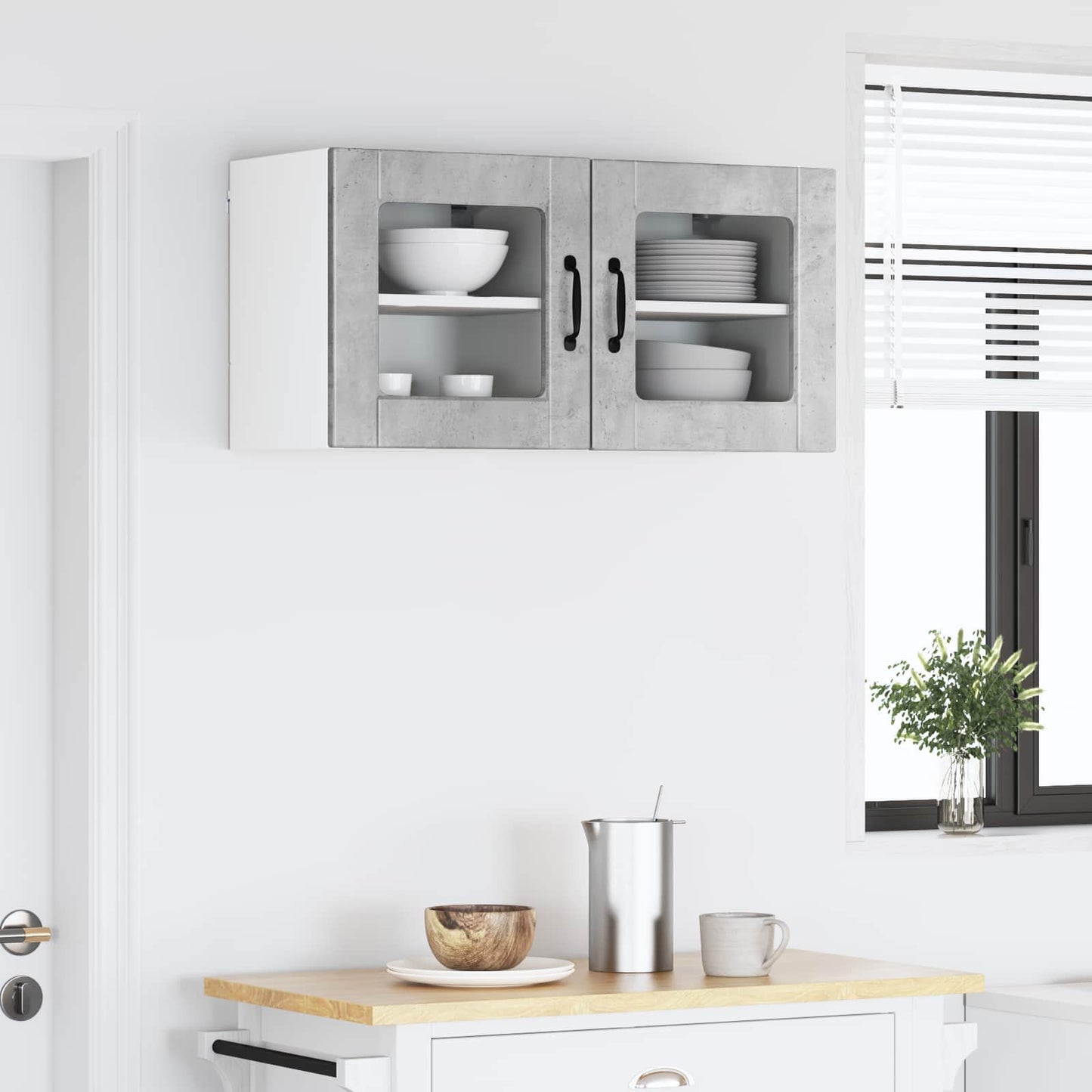 Wall Glass Cabinet PORTO 2 pcs Concrete Grey Engineered Wood